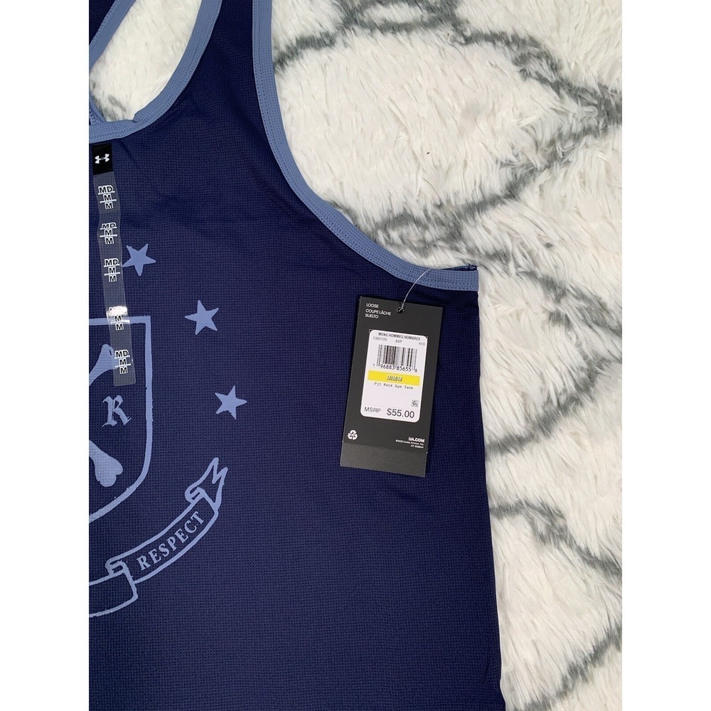 UNDER ARMOUR Project Rock Gym Tank Shirt Navy Blue Men's M *NEW* 1380109-410 $55 - Picture 7 of 9